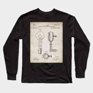 Light Bulb Patent - Edison Invention Industrial Design Art - Antique Long Sleeve T-Shirt